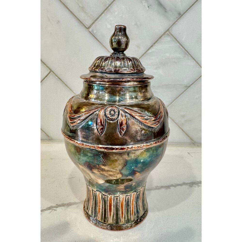 Antique Silverplate Lidded Jar Victorian Art Nouveau Urn Tobacco Ginger c 1900 - Picture 2 of 8